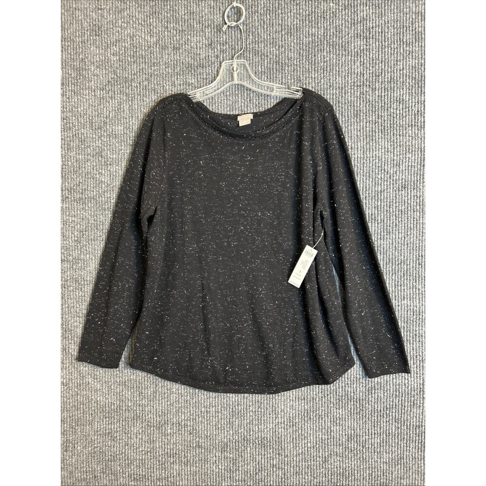 Chico's 3 Womens Pullover Sweater Size XL Black Metallic Bateau Neck Knit New